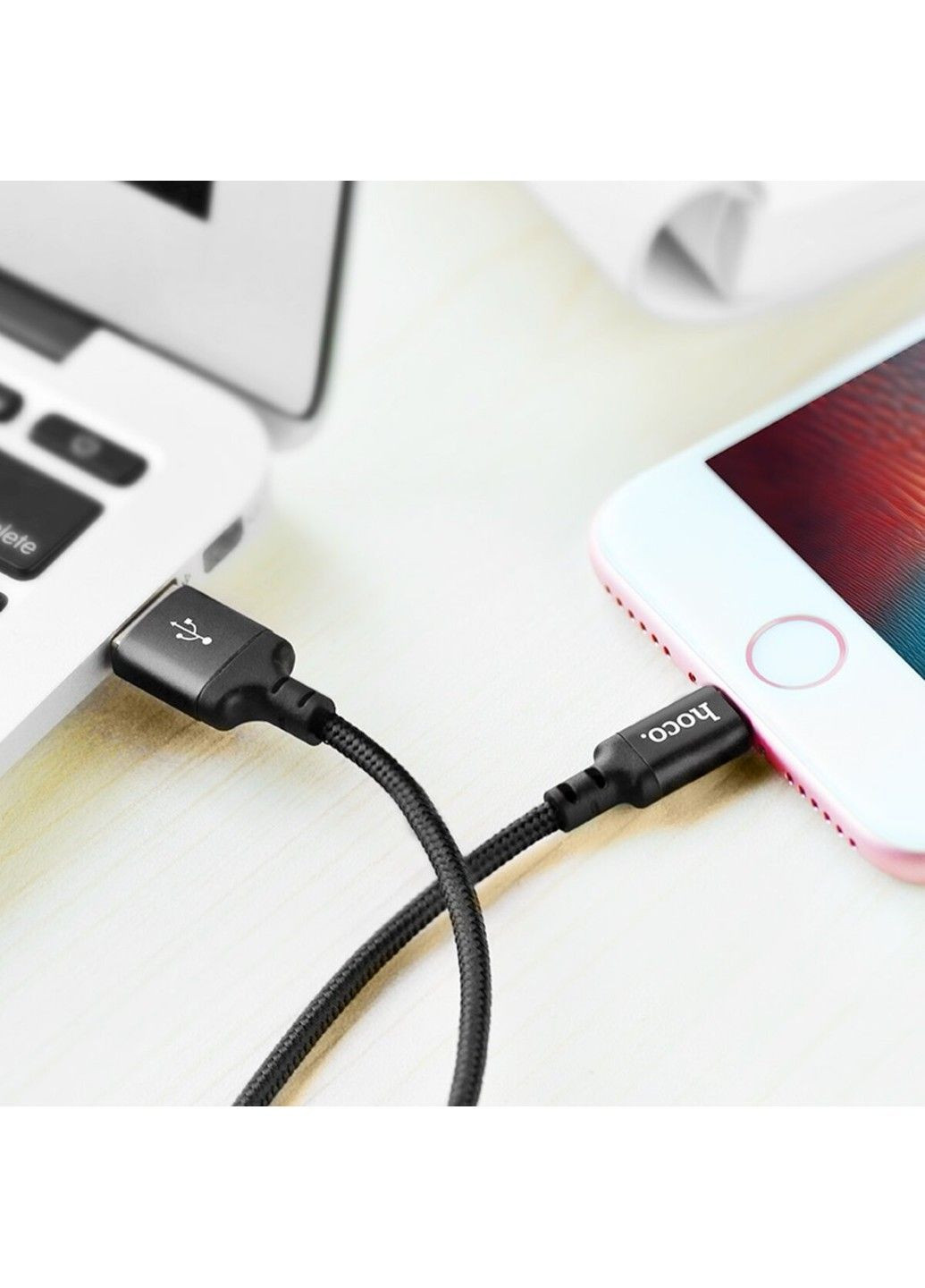 Кабель X14 USB to iP 2A, 1m, nylon, aluminum connectors, Black Hoco (369457771)