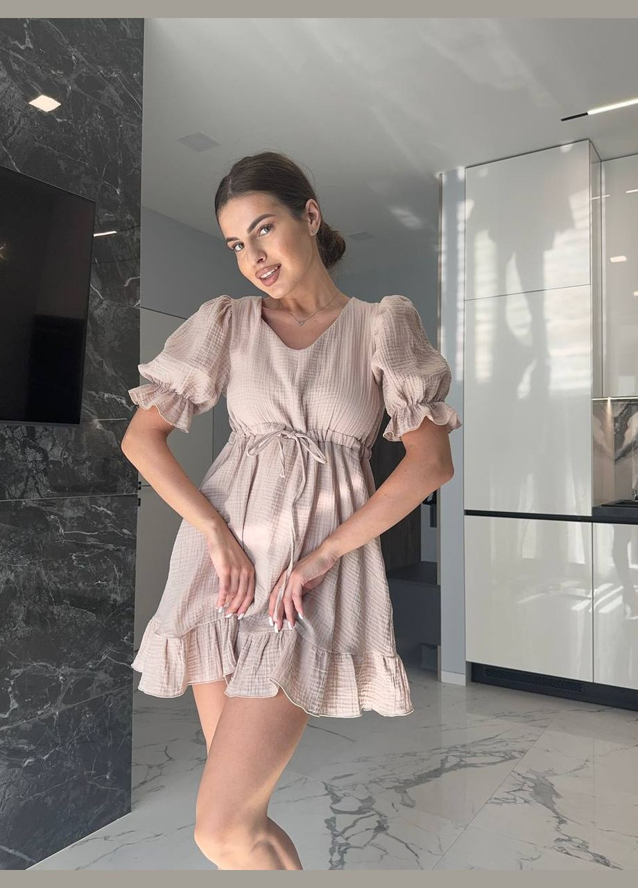 Бежева повсякденний сукня з місліну Adelante однотонна