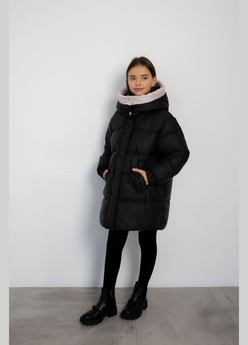 Комбинированная зимняя куртка черно-св бежевый Cvetkov Майли