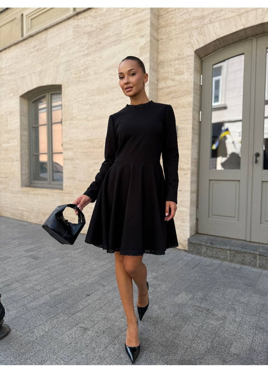 Черное женское платье с пышной юбкой шерсть коттон с пышной юбкой No Brand