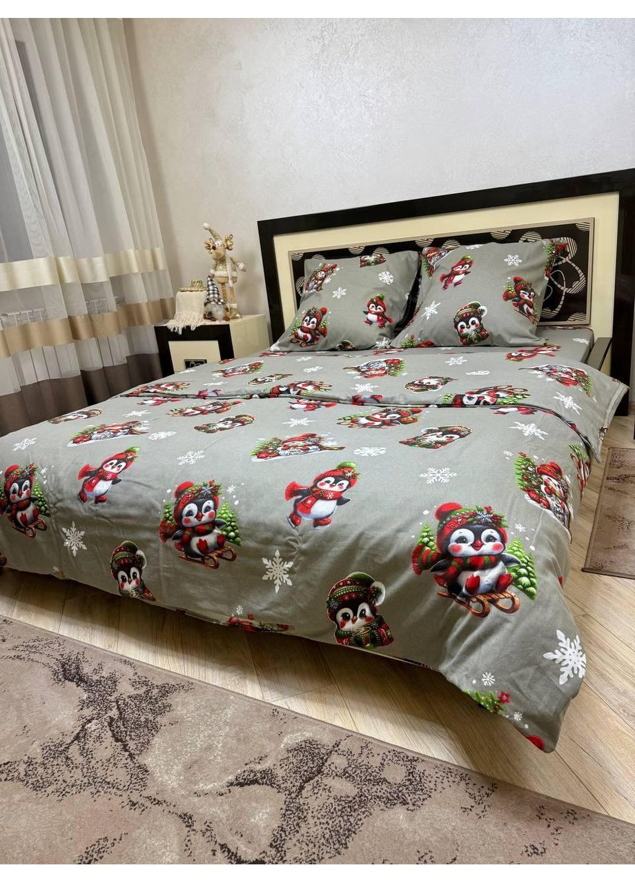Постільна білизна новорічна Двоспальна Пакистанська байка 180 x 220 см 4692 Сіра 70 х 70 см No Brand (361147221)