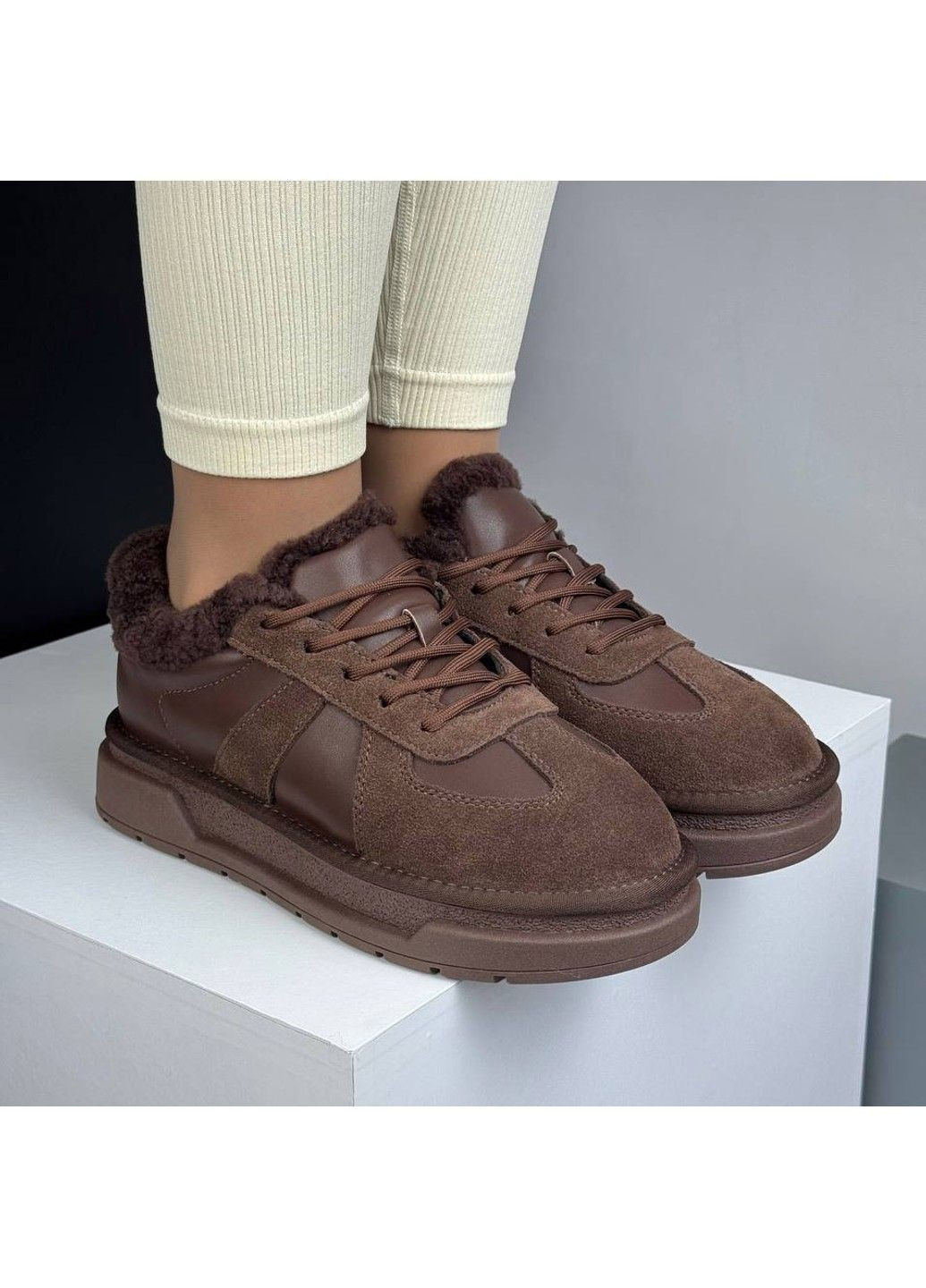 542 Кросівки Зимові Коричневі Шкіра с замшею утеплені VIKA коричневі зими (372384857)