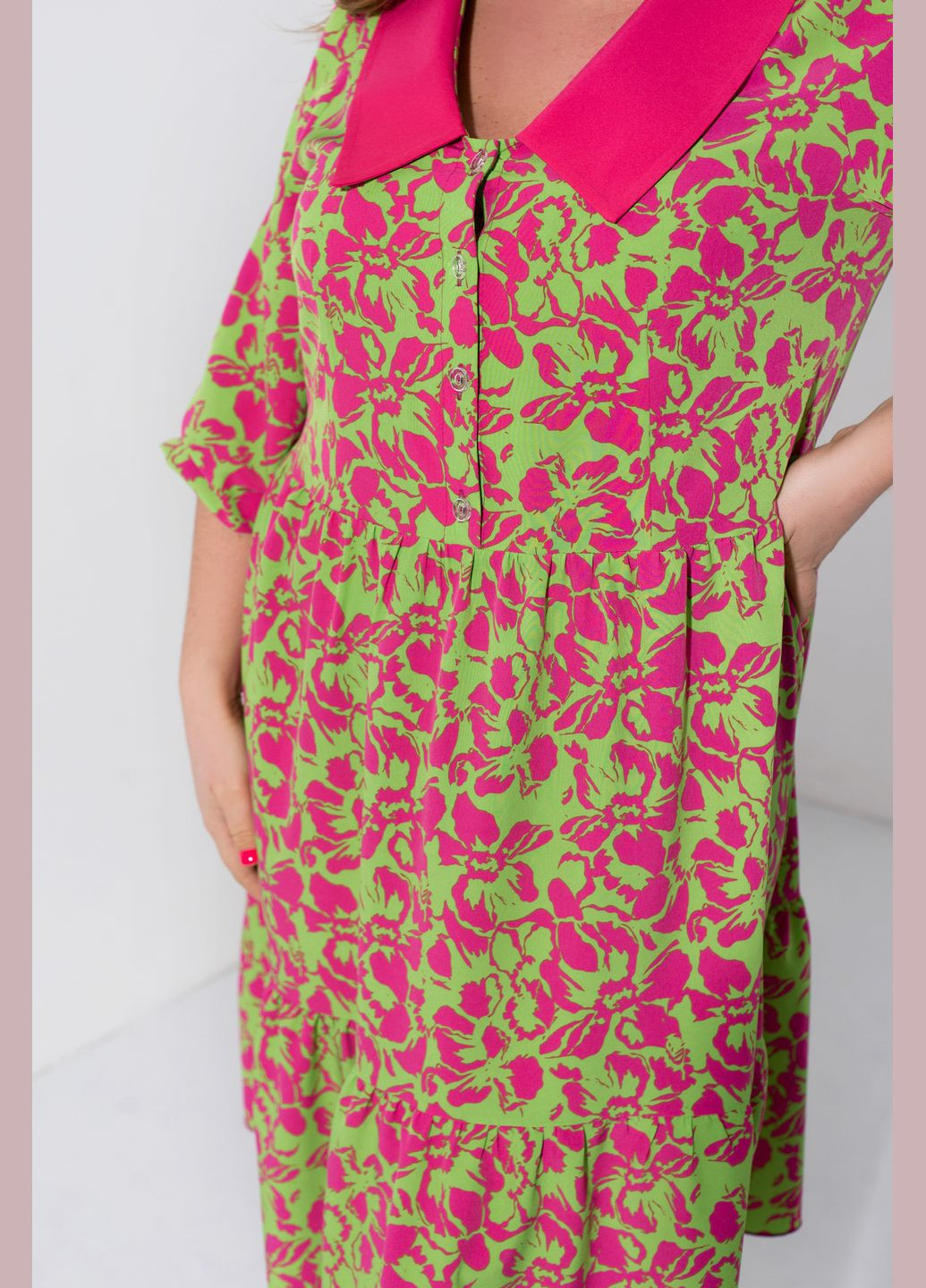 Салатовое кэжуал трендовое платье колокол No Brand с цветочным принтом