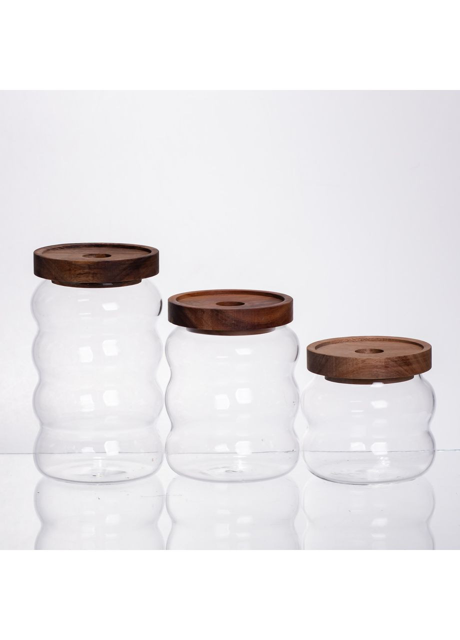 Набор банок для сыпучих продуктов 3 штуки с бамбуковыми крышками 400/600/800 мл 64486-12 Yiwu (368707208)