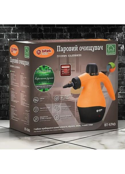 Электрический пароочиститель BT-4740 Steam Cleaner для дезинфекции и очистки поверхностей с разными насадками 2200 Вт BiTEK (366734646)