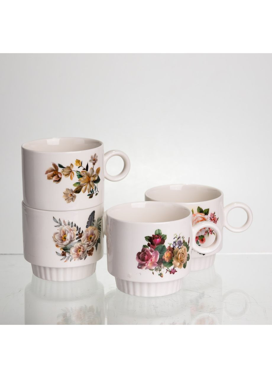 Набор чашек для чая и кофе на металлической подставке Flower 4 (шт) по 300 (мл) подарочный набор фарфоровых чашек FM-7 Yiwu (369654103)