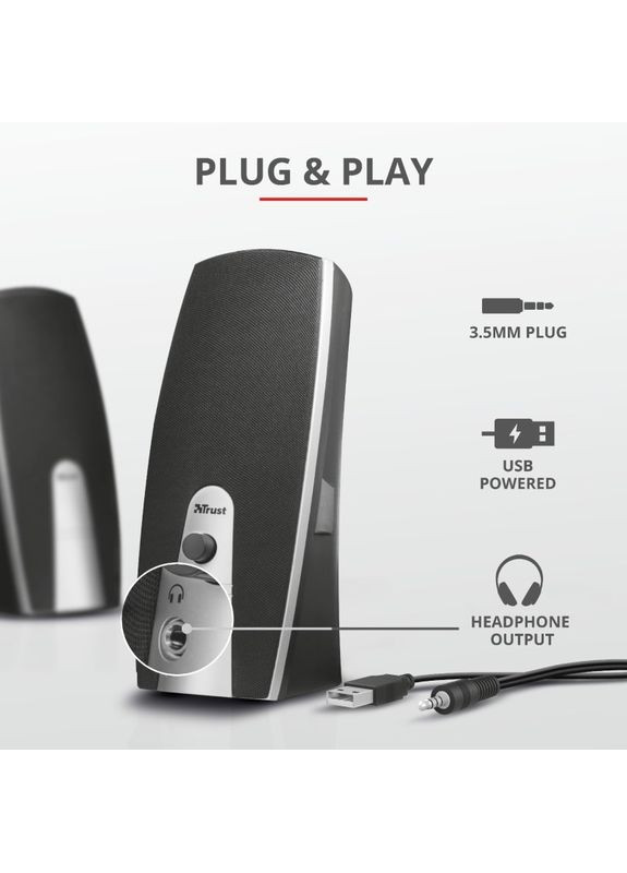Акустична система 16697_TRUST Mila 2.0, USB/AUX, чорний Trust (364275043)