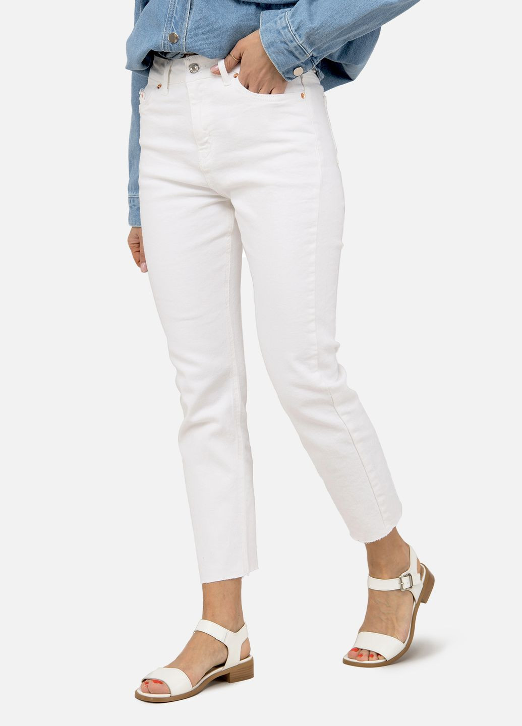 Жіночі джинси -straight колір білий ЦБ-00251036 Zarxlife - (307362441)