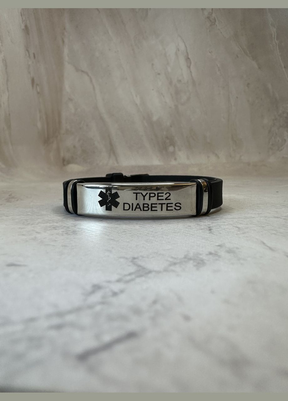 Силіконовий браслет на застібці TYPE 2 DIABETES сіра пластина чорний текст No Brand (362452516)