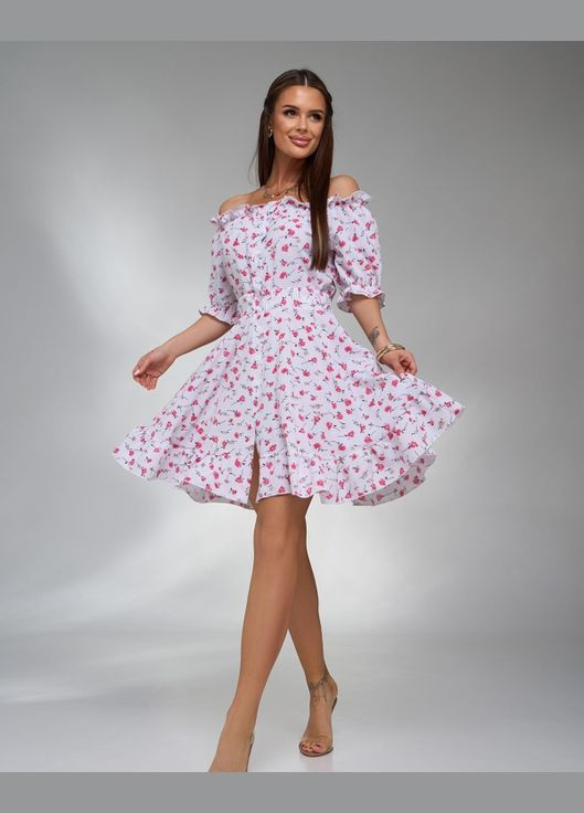 Білий повсякденний сукні з відкритими плечима ISSA PLUS з квітковим принтом