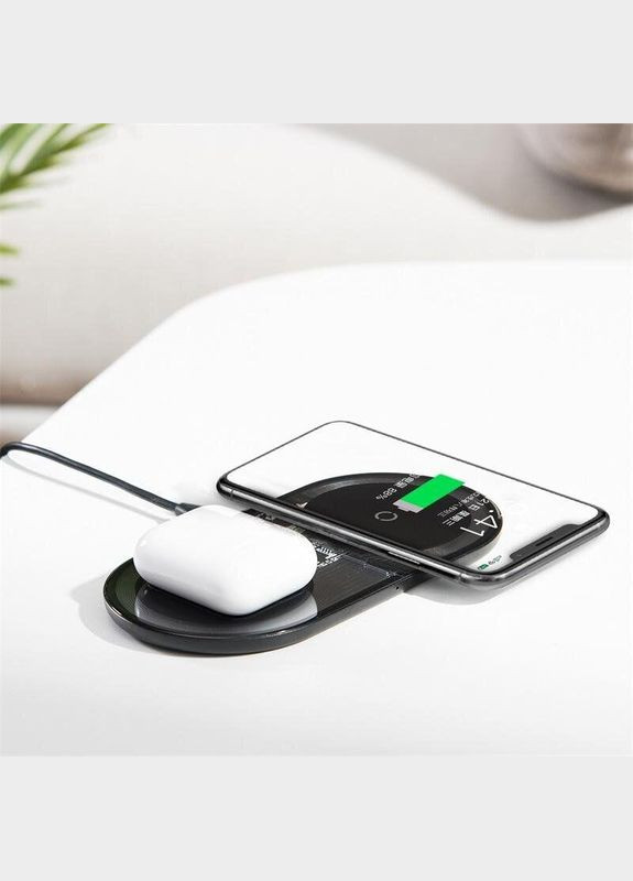 Беспроводное зарядное устройство для Simple 2 in 1 15W Wireless Charger для iPhone / AirPods Black Baseus (324234742)