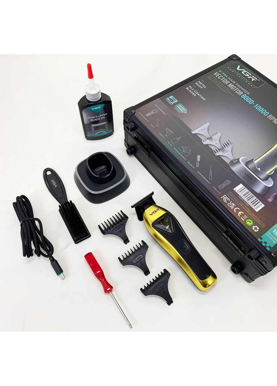 Триммер V-994, аккумуляторный, мотор MAGLEV VECTOR 3.0, 3 насадки, зарядная станция, кейс VGR (364666106)
