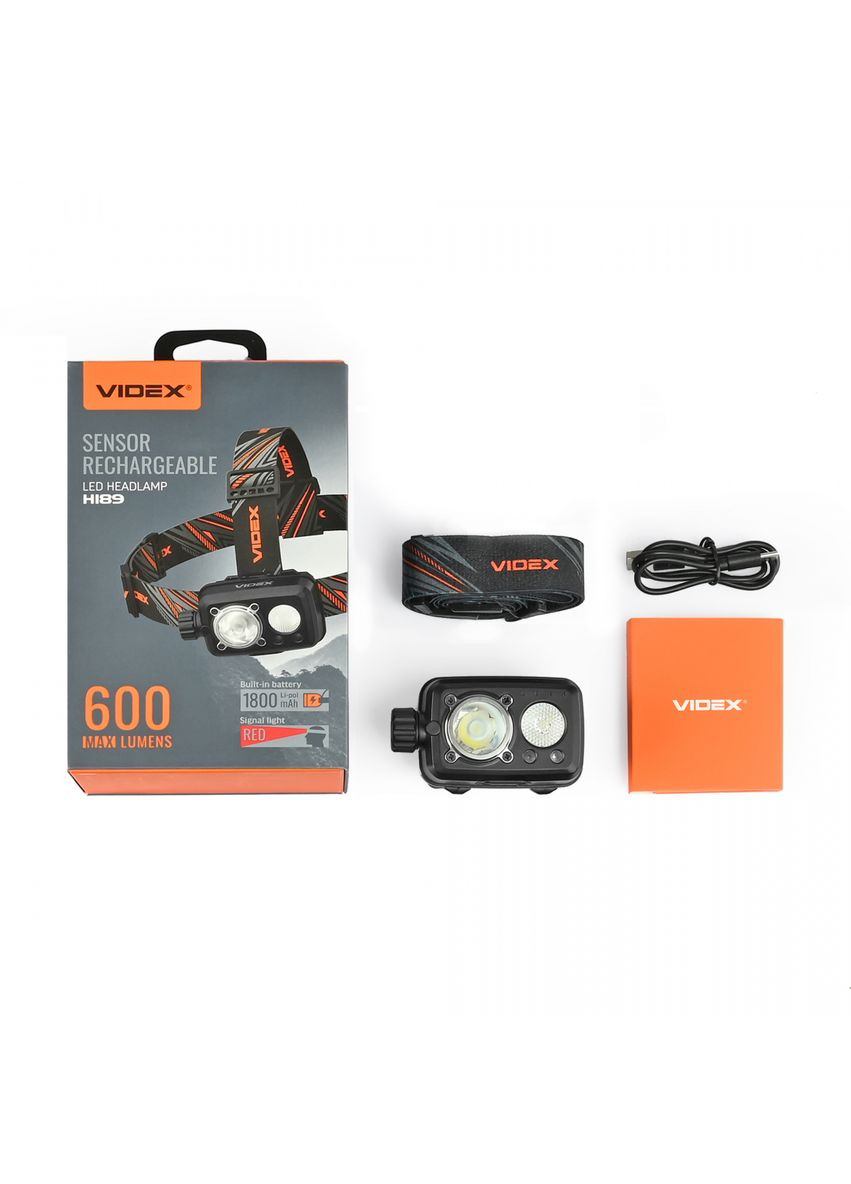 Налобний ліхтарик VLF-H189 600Lm 5000K до 185м, 8 режимів роботи, з червоним світлом Videx (349821324)