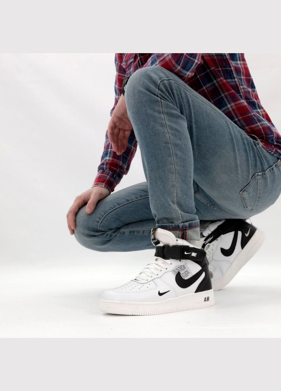 Білі Зимовий кросівки зимові чоловічі і жіночі nike air force 1 utiliti winter white black fur | найк аір форс 1 високі білі чорні з хутром No Brand