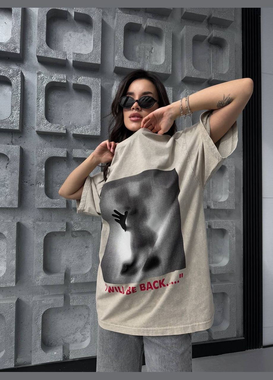 Женская футболка с рисунком бежевого цвета 31888 Fashion - (331109439)