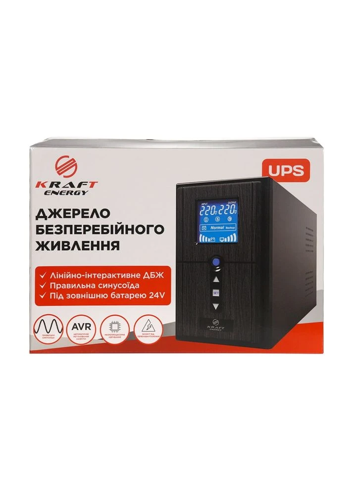 Джерело безперебійного живлення KRF-PSW1000VA/800W(LCD)24V UPS під зовнішній акумулятор (42-00061) Kraft (382701871)