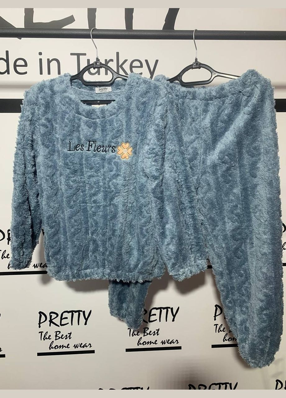 Темно-бирюзовая зимняя мягкая, супер теплая женская пижама кофта + брюки No Brand