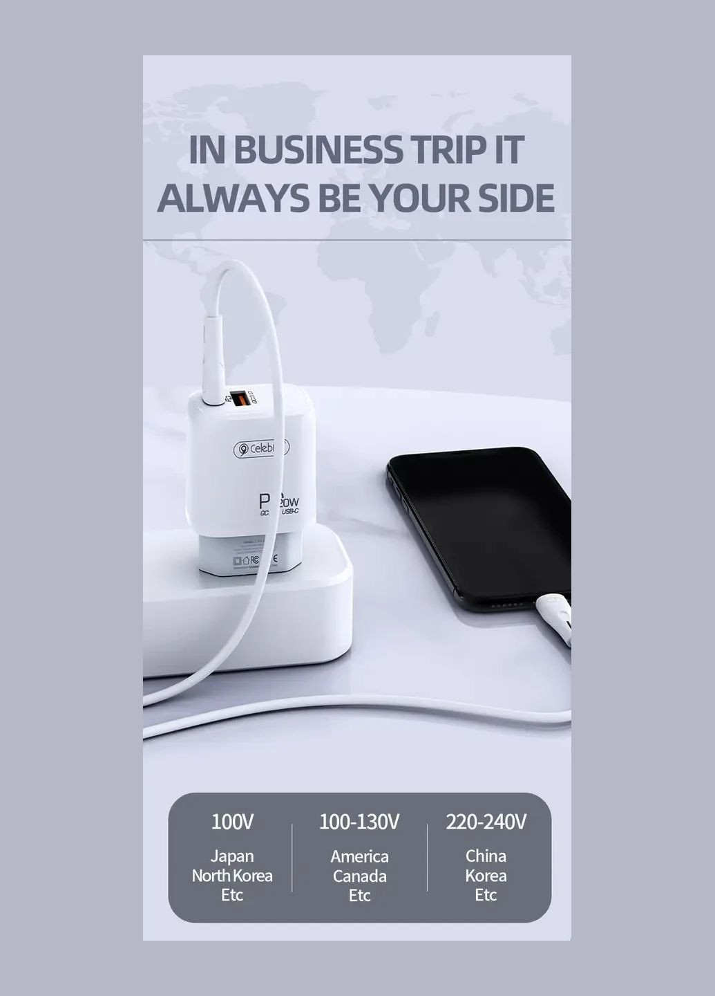Сетевое зарядное устройство C-H3 Type C+USB QC 3.0 20 W Charger White + Type-C Cable Celebrat (333031767)