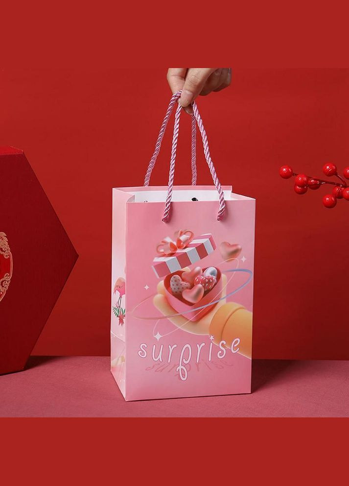 Подарунковий святковий набір сюрприз комплект пакет коробка з вилітаючими кубиками картками 20шт. рожевий No Brand Вітальний набір (317590261)