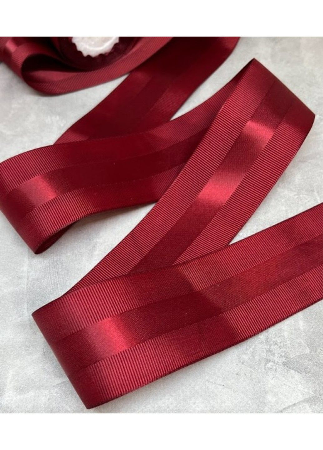 Репсова стрічка з атласною смугою 4 см, колір- бордовий, метр No Brand (312550789)