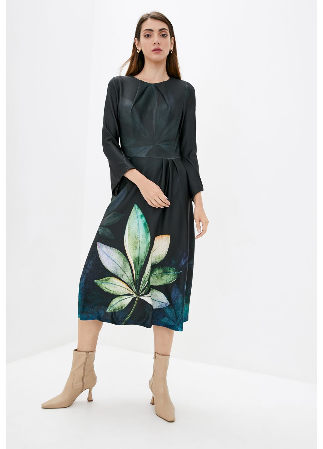 Комбінована принтована сукня міді з розширеною спідницею - ua42 / eu36 Iren Klairie