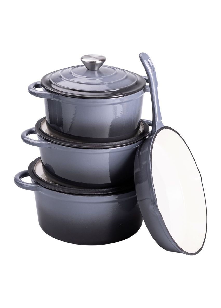 Набір чавунного посуду для приготування 3 каструлі та сковорода з емальованим покриттям Сірий HP-1-5 No Brand (353502283)