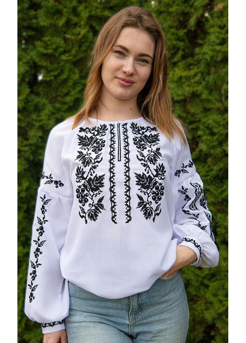 Белая женская вышиванка белая с черной вышивкой, украинская вышитая рубашка, традиционная вышиванка с длинным рукавом. V&V узор орнамент прямой, приталенная, свободная лен (371656699)
