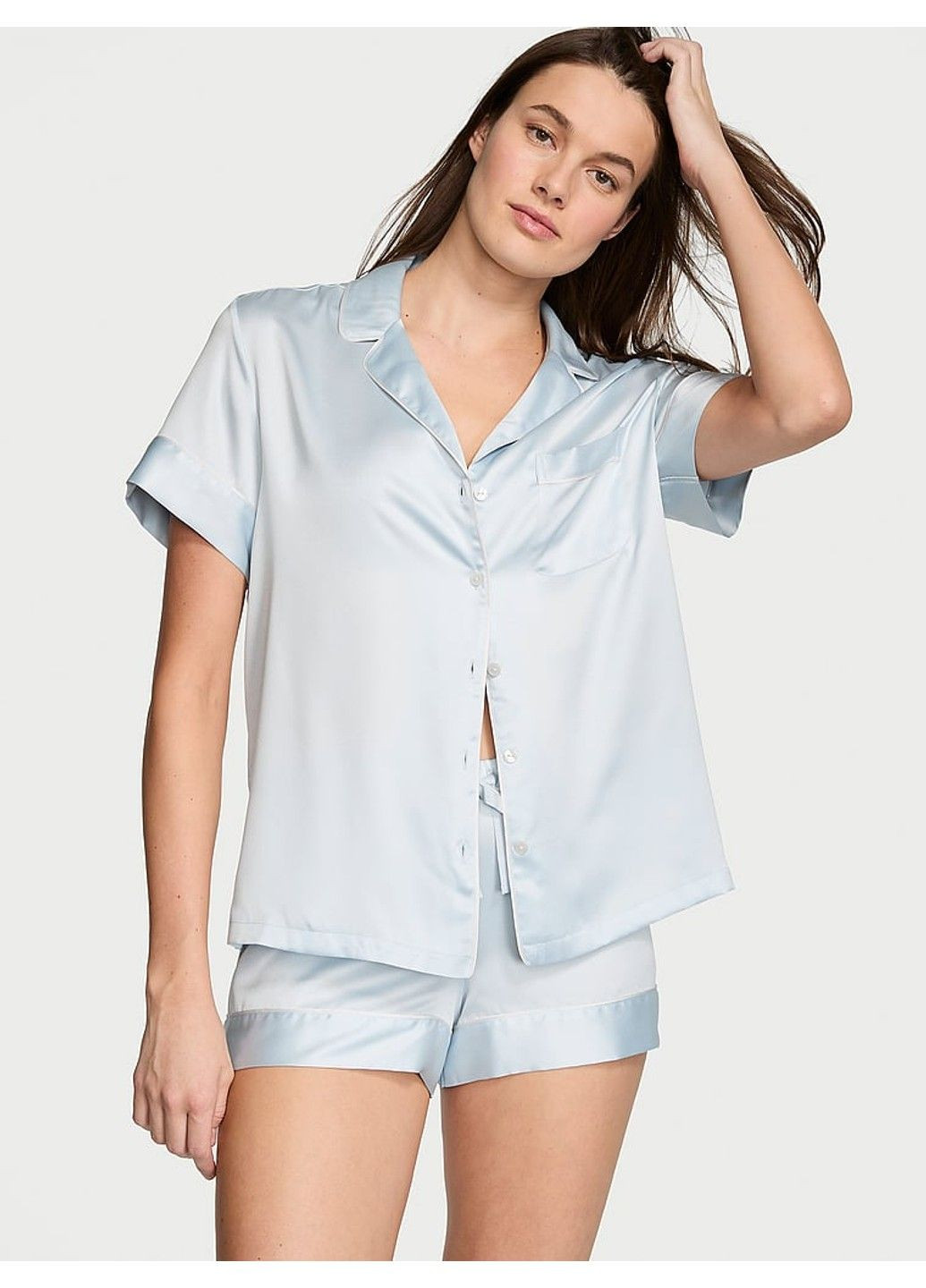 Голубая всесезон пижама satin short pajama set ballad blue Victoria's Secret