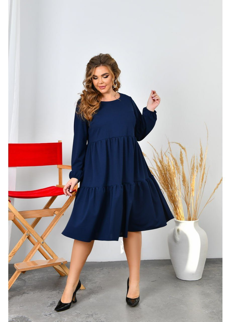 Темно-синее праздничный, повседневный, кэжуал женское платье из трикотажа креп-стретч No Brand однотонное