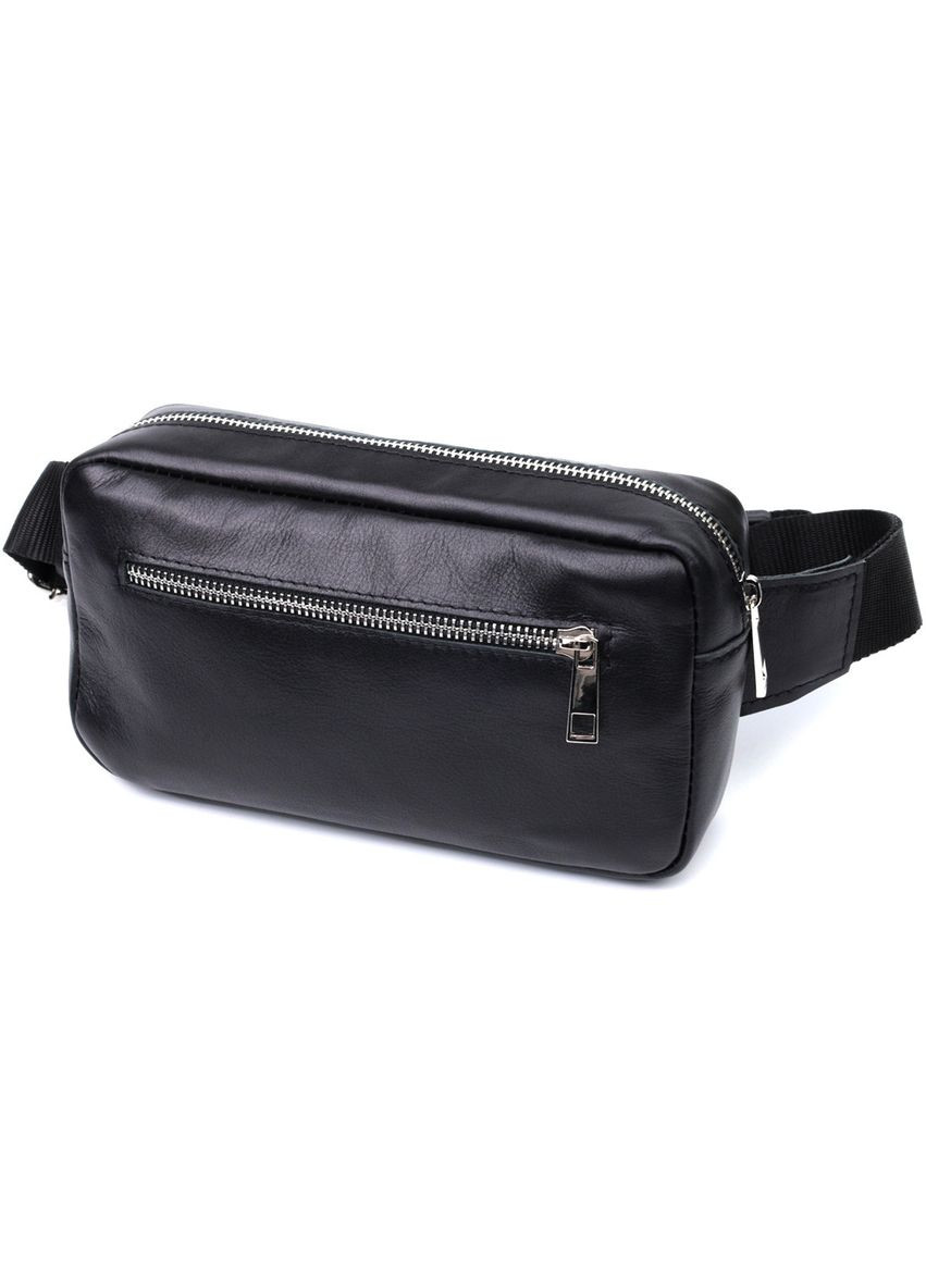 Прямокутна сумка-бананка для чоловіків із натуральної глянсової шкіри 22825 Чорна Shvigel (329148816)