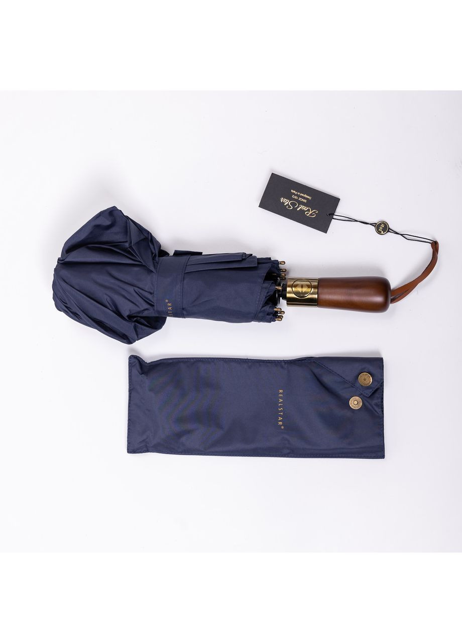 Синий зонт автоматический с деревянной ручкой классический из полиэстера диаметр 116 см hp-23-8bl Yiwu (370974863)