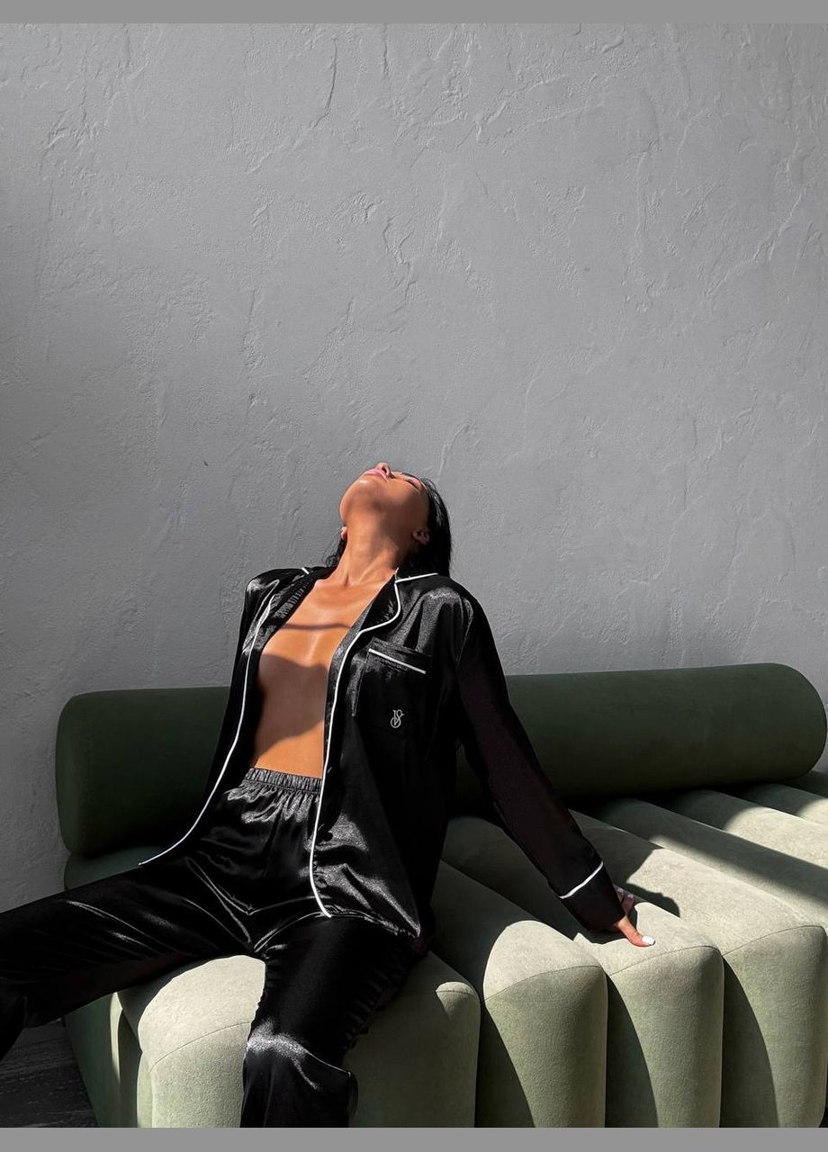 Чорна всесезон піжама сатинова для дому Domino штани та сорочка сатинові