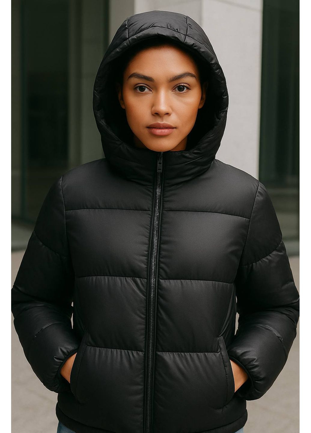 Чорна демісезонна жіноча демісезонна куртка з холофайбером — заміри в описі куртка-пальто DK/DL Мода без кордонів