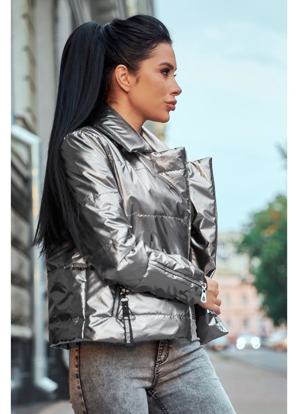 Серая демисезонная куртка-косуха 1630.4288 Seventeen