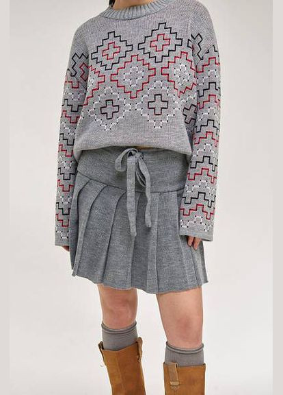 Серая теплая вязаная юбка плиссированная шерстяная короткая серая You Best