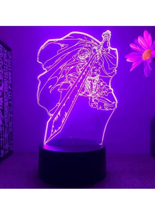 3D світильник - нічник Аніме Гатс Берсерк Чорний Мечник 7 кольорів No Brand (356505680)