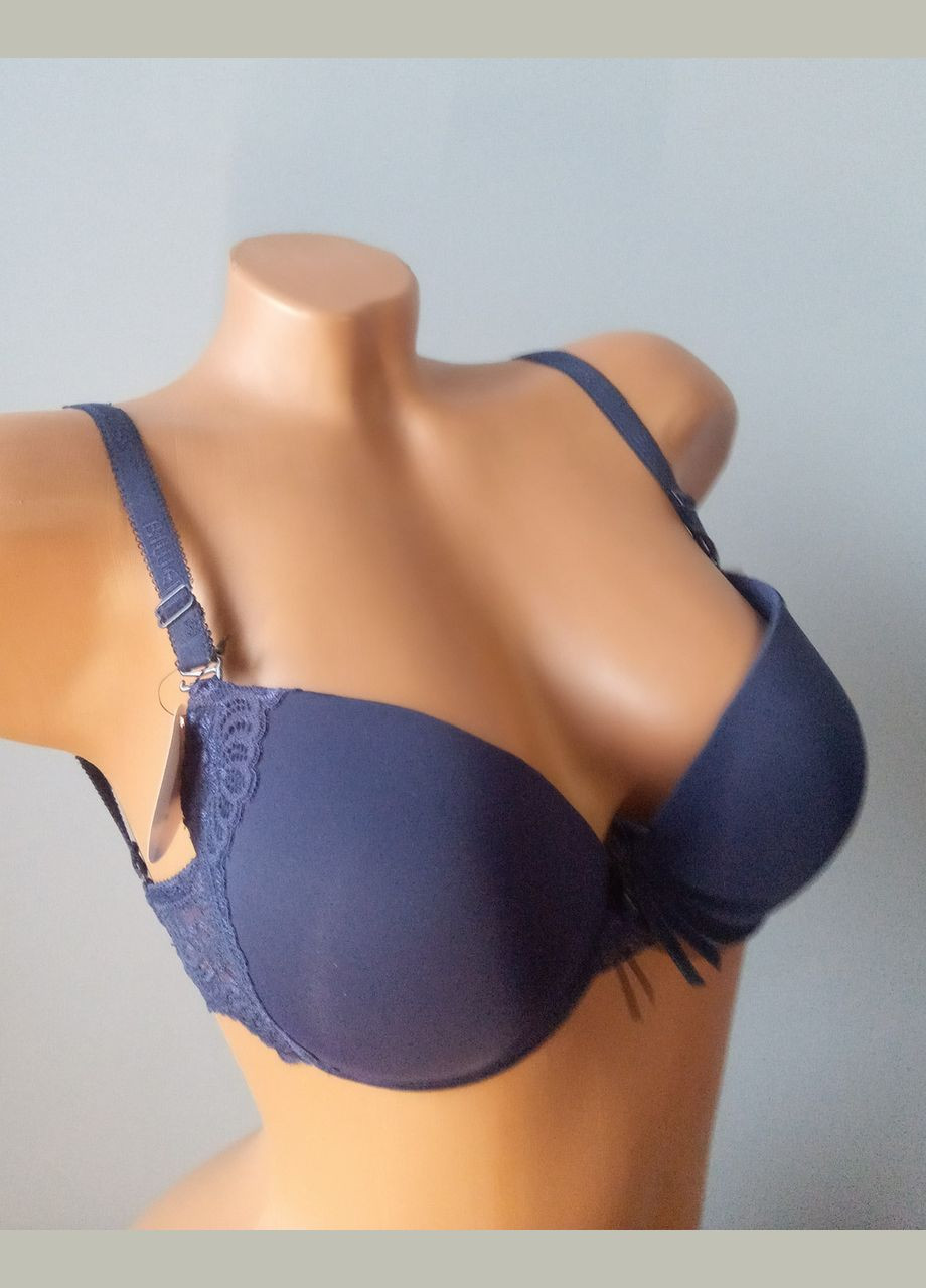 Синій бюстгальтер чашка b (2) для відкритих платтів на великому пуш-апі (маломірить) з додатковою силіконовою спиною Biweier