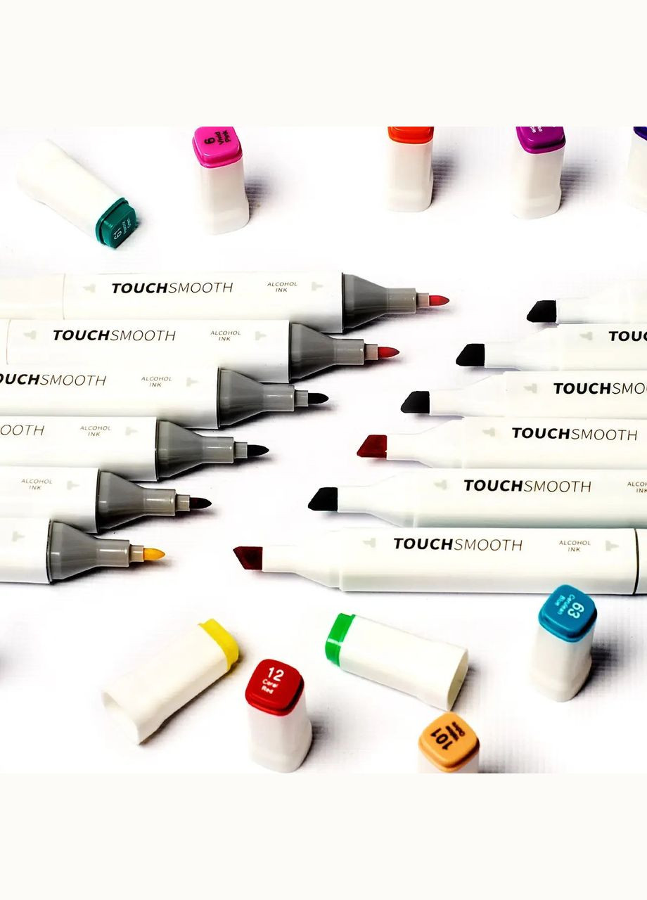 Набор маркеров двусторонние спиртовые 60 шт Smooth для скетчина+Подставка для маркеров бежевая Touch (344573557)