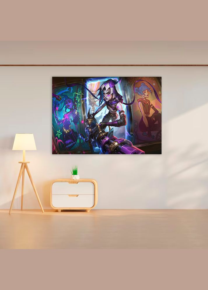 Плакат- на стіну з оригінальним принтом аніме-мультсеріалу Arcane Аркейн "Jinx Джинкс з кулеметом" А1 Кавун постер (316209100)