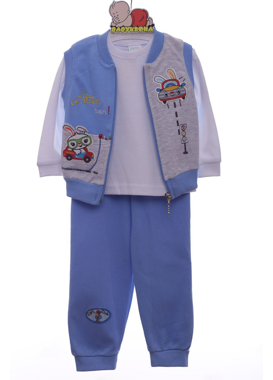 Голубой демисезонный костюм с длинным рукавом для мальчика трикотажный зайка голубой 74 см (41678) Nafitto