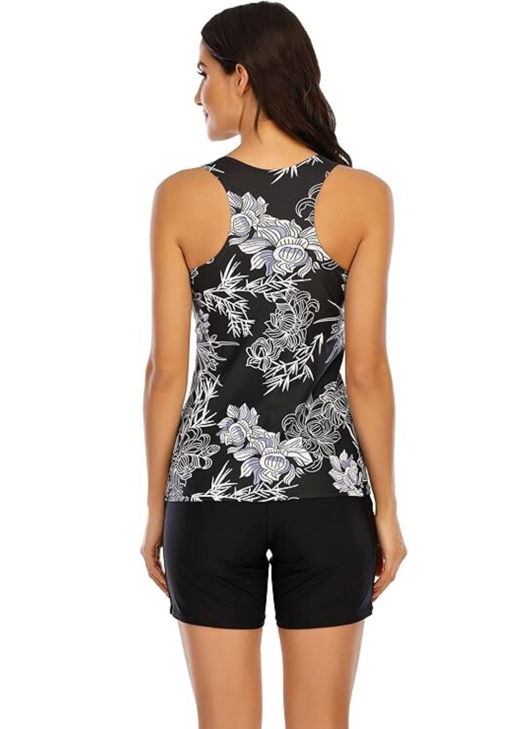 Чорний літній роздільний спортивний купальник vintage print (8489) FS