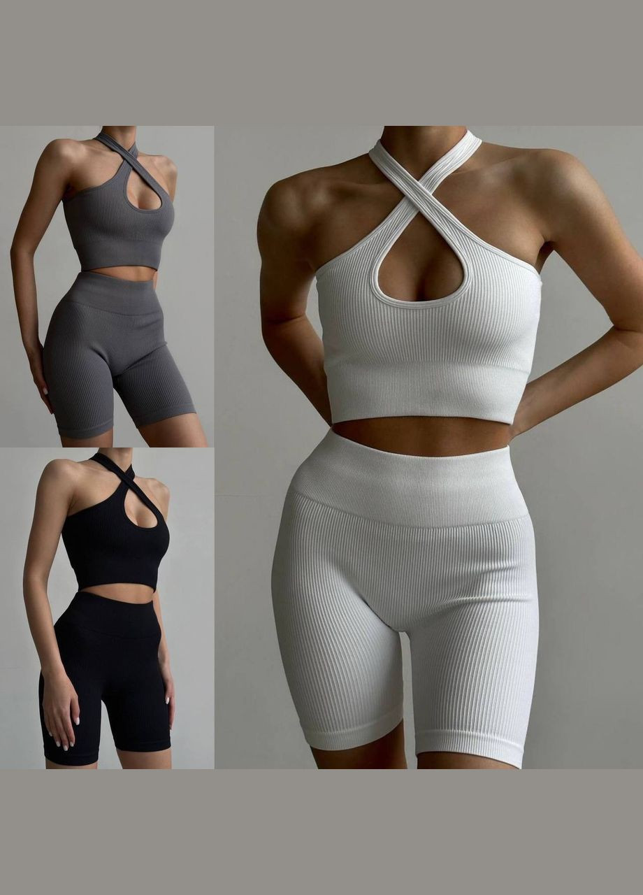 Костюм кроп-топ та велосипедки щільний рубчик No Brand (336328990)