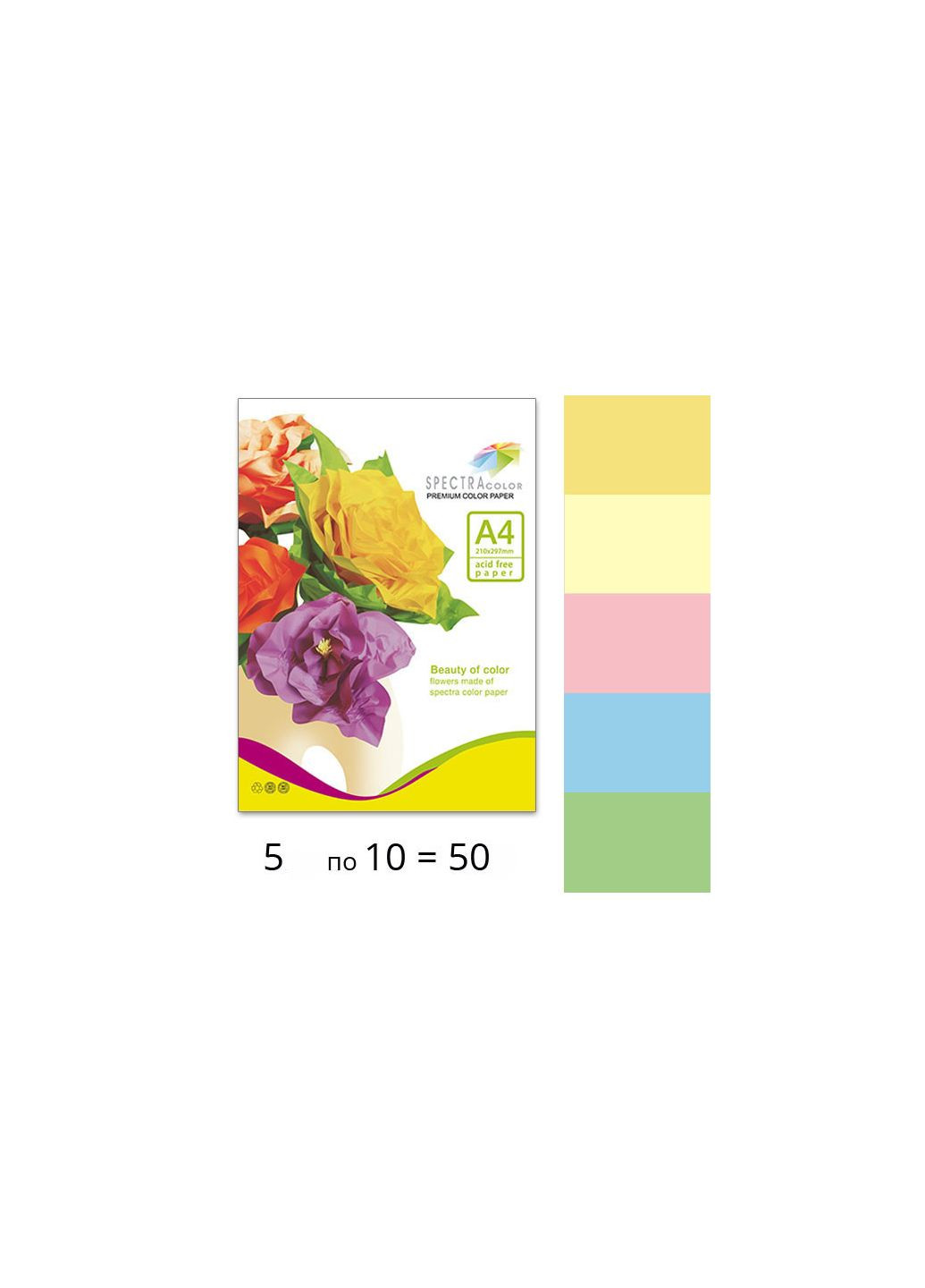 Набір кольорового паперу А4 80 г/м2 50 л Аляска 5 пастельних кольорів Spectra Color (281999639)