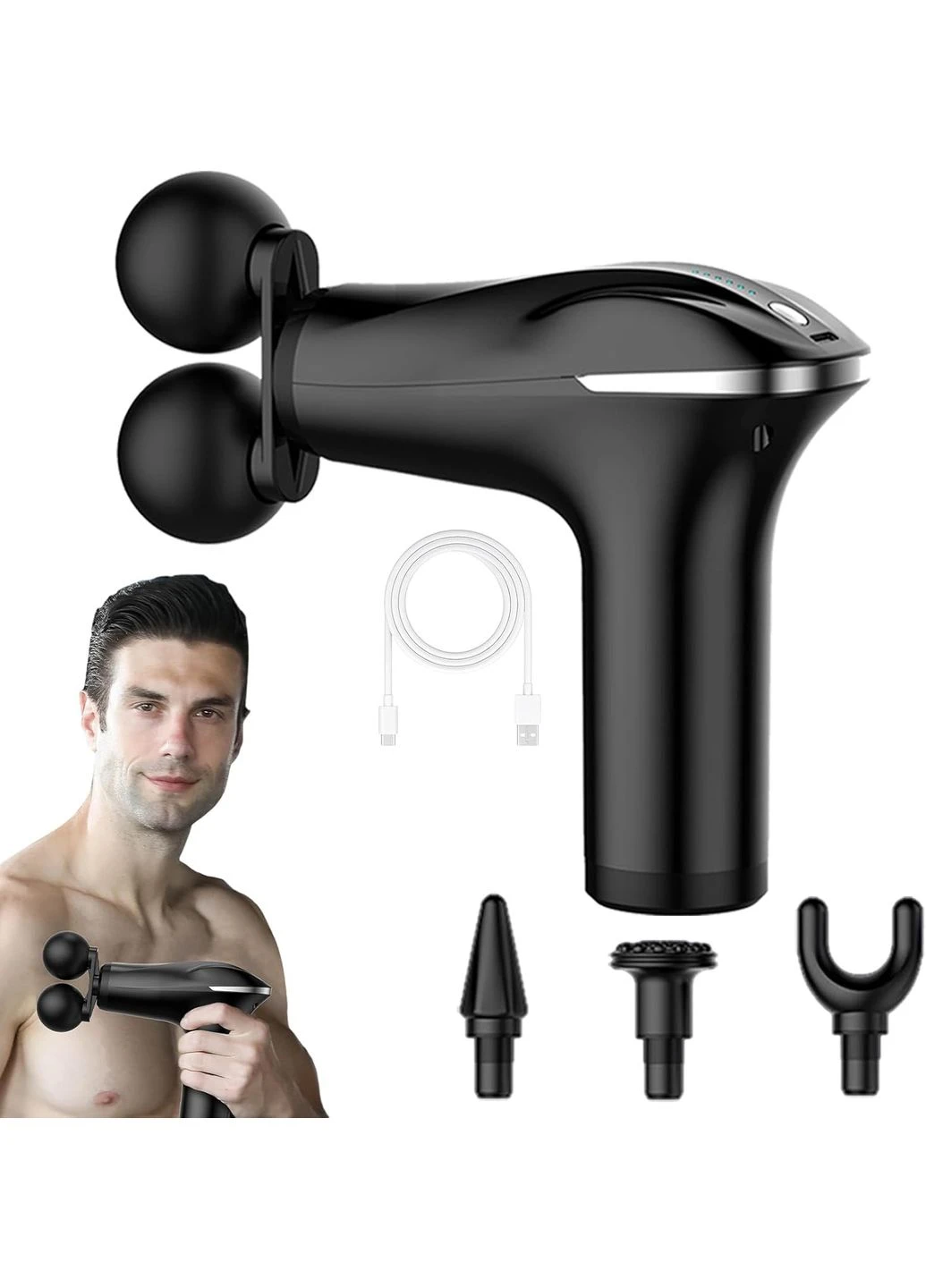 Портативний акумуляторний масажер для всього тіла Fascial Gun ручний ударний вібромасажер з 4 насадками (FG301) No Brand (361161781)