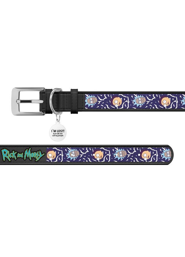 Нашийник для собак шкіряний WAUDOG Design з QR паспортом, малюнок "Рік та Морті 2",, Ш 25 мм, Д 38-49 см чорний Collar (363196800)