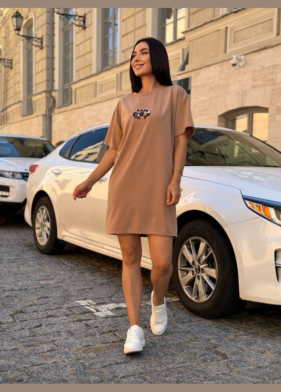 Темно-бежева повсякденний жіноча сукня-футболка сукня-футболка Україна мультикам