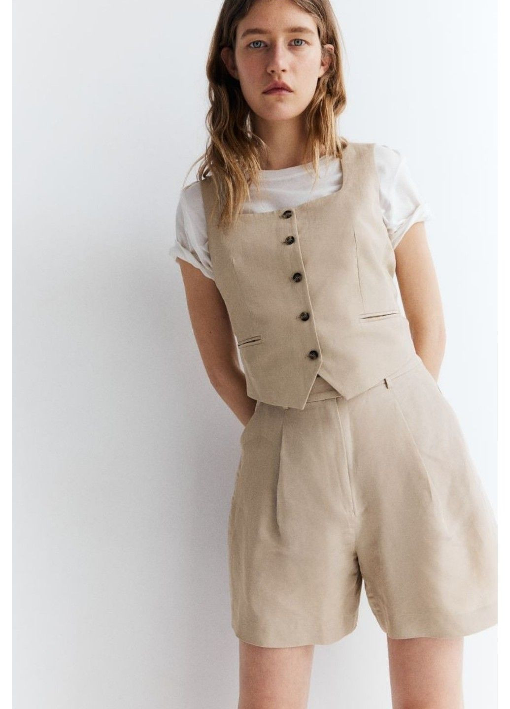 Жіночі класичні шорти з лляної суміші Н&М (57145) S Бежеві H&M (294336777)