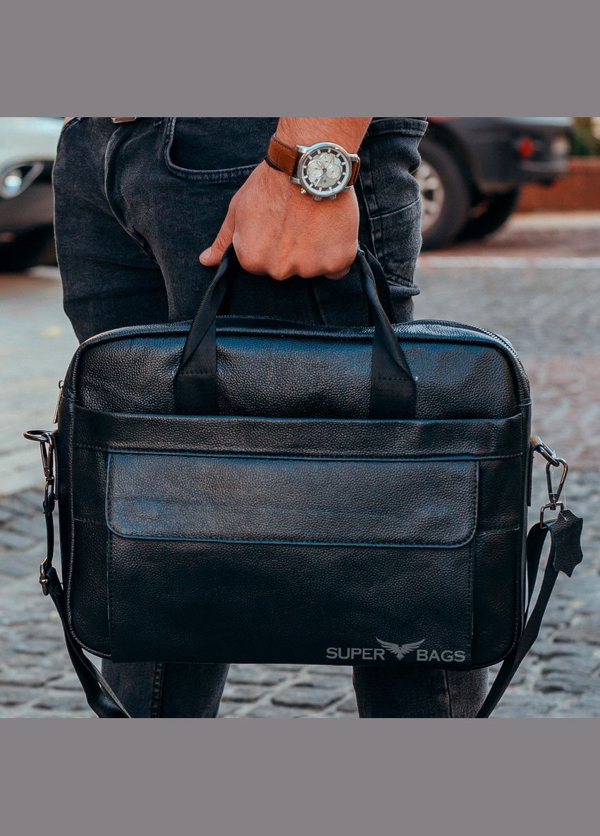 Кожаная мужская черная сумка для документов с отсеком для ноутбука и внутренними карманами Tiding Bag (298567818)