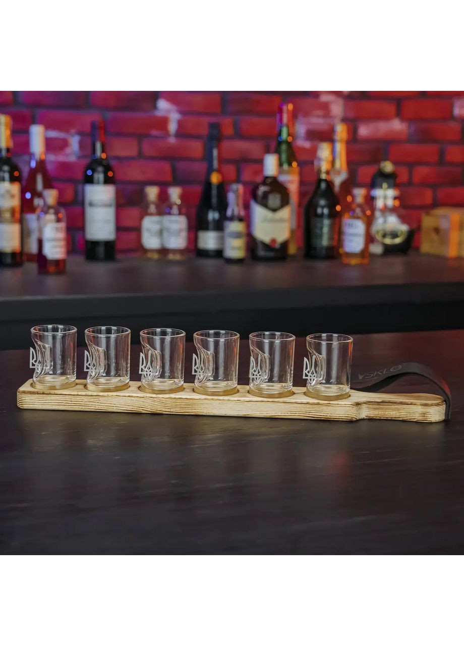 Чарки на підставці 6 шт із вставкою герб | Подарунок військовому на День Народження Handmade 225-001-031 (366889323)