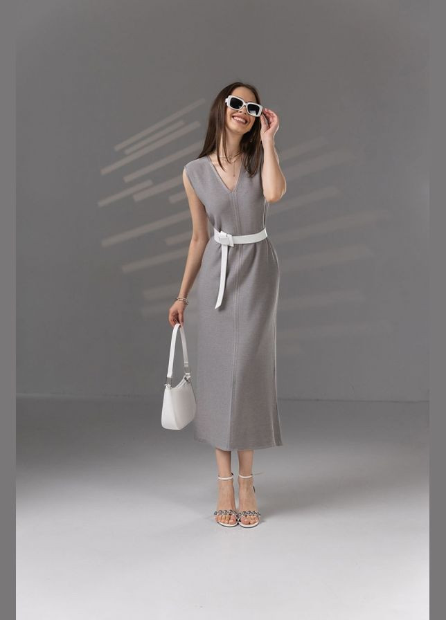 Серое повседневный удлиненное платье свободного кроя из натуральной пряжи (2742) Triko Bakh